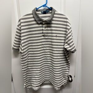 Polo Ralph Lauren White & Grey striped cotton polo Large.  Pony